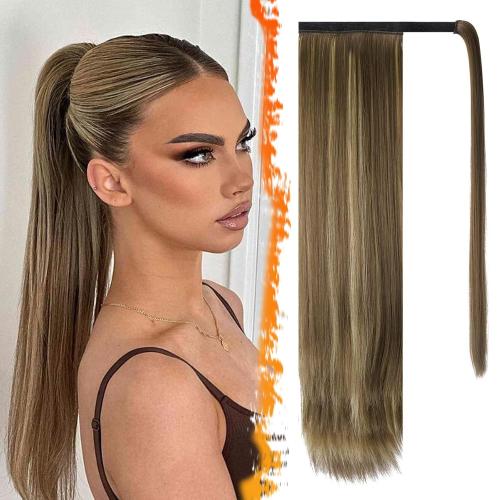 BARSDAR Highlight Straight Wrap Ponytail Extension - 26 Inch Long Straight Wrap Around Ponytails for Women, Clip in Ponytail Extensions Synthetic Highlight Pony Tails Hairpieces Daily