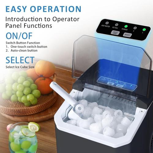 Color Black Ice Maker Countertop, 9 Cubes Ready in 6 Minutes, 26lbs in 24Hrs, Self-Cleaning Ice Machine with Ice Scoop and Basket, 2 Sizes of Bullet Ice for Home Kitchen Office Bar Party(Black)
