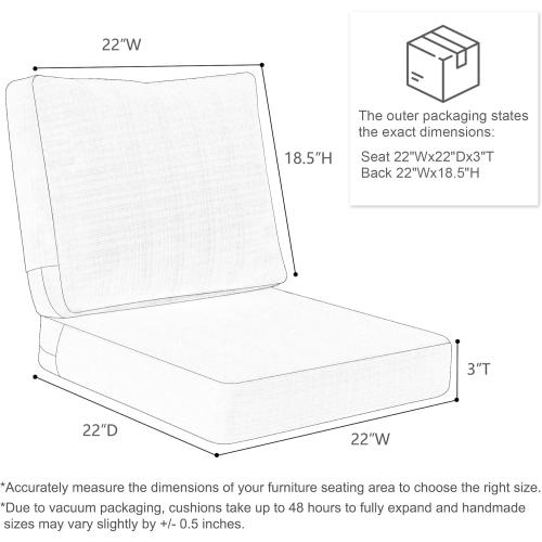 Favoyard Deep Seat Patio Cushions Rainproof & Fadeness Furniture Cushion Set for Outdoor with Polyester-Linen Fabric & Removable Cover, Hidden Zipper and Adjustment Staps（Seat 22x22In Back 22x18.5In）