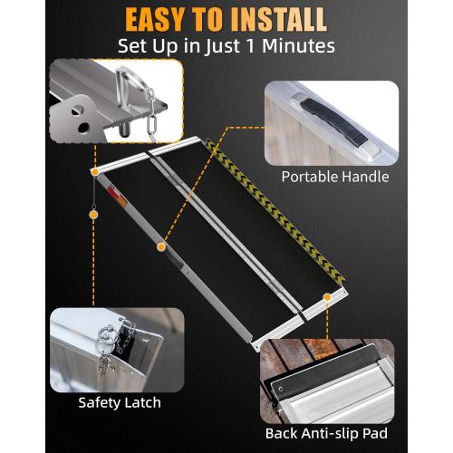 VNN Portable Wheelchair Ramp 4FT, Non-Slip Aluminum Ramps for Wheelchairs for Home, Handicap Wheelchair Ramps for Home Steps, Aluminum Loading Dock Plates, Doorways, Black
