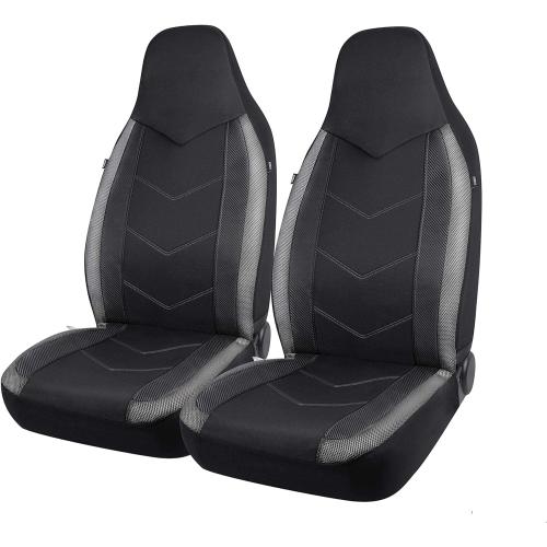 PIC AUTO Car Seat Covers - High Back Front Seat Covers, Sports Carbon Fiber Mesh Design, Universal Fit, Airbag Compatible (Gray)