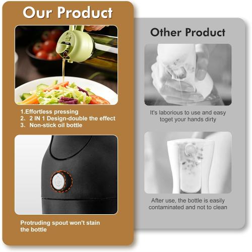 Poshetion 2 in 1 Olive Oil Sprayer for Cooking, 16oz Light-Proof Oil Dispenser for Kitchen, Leak-Proof Oil Spray Bottle for Air Fryer, Salad, BBQ, Baking, Grilling - Black & Green