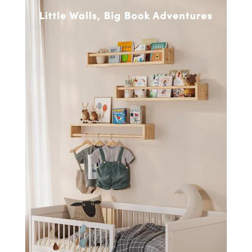 G&W Gruwald Nursery Book Shelves, Set of 3, Wall Bookshelf, Book Shelf for Kids Rooms, Wall Book Shelves for Bedroom Kids, Floating Shelf, Nursery Decor(Wood, 23 Inches)