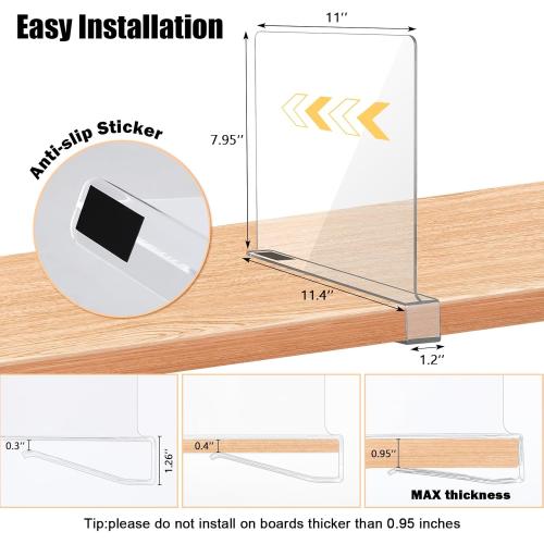 12 Pack Acrylic Shelf Dividers for Closet Organization, Purse Organizers for Closet, Clothing Dividers, Handbag Organizers for Shelves Separator Clear