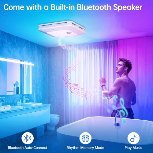 Bathroom Exhaust Fan with Bluetooth Speaker, 230 CFM 1.0 Sone Bathroom Exhaust Fan with Light, 3 Dynamic Light, 7 LED Color, 3 Color Temperatures, Nightlight,Remote, Easy Install (White)