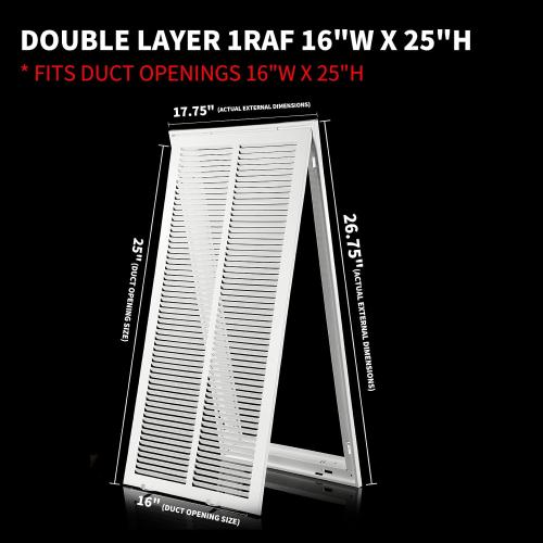 16x25 Return Air Grille [Duct Opening Size] Return Vent Cover for Wall or Ceiling,Steel Return Air Grill Removable Face/Door for 1 inch Filters (16W x 25H [Duct Opening])