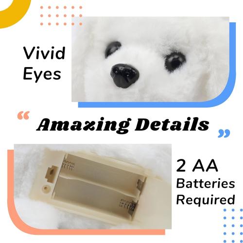 Hopearl Walking Dog Bichon Interactive Electronic Pet Plush Toy Puppy Woof and Moving Animated Nodding Head Gifts for Toddlers Birthday, White, 7''