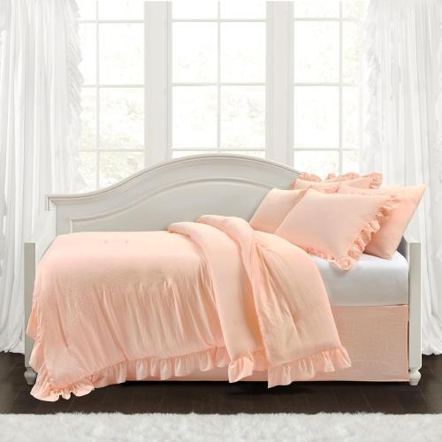 Lush Decor Reyna Soft Knitted Ruffle Blanket/Coverlet, Daybed, Blush (Size Queen; 3 PCs)