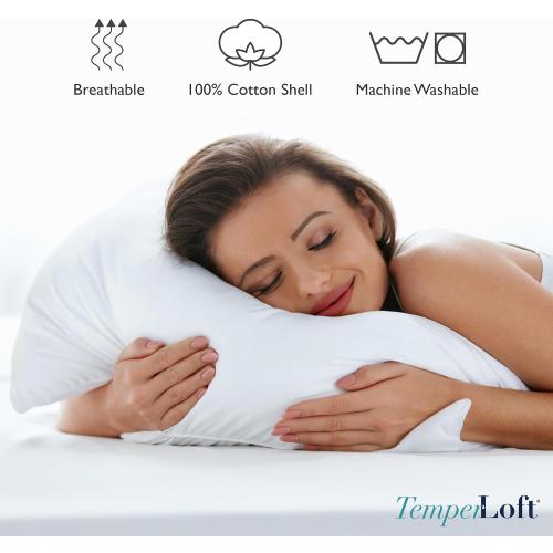 TemperLoft Serenity Pillows King (Set of 2), Down/Down Alternative Fill, 20x36, 100% Cotton Cover, Found in Leading Hotels Nationwide Hospitality Quality Delivered to Your Home