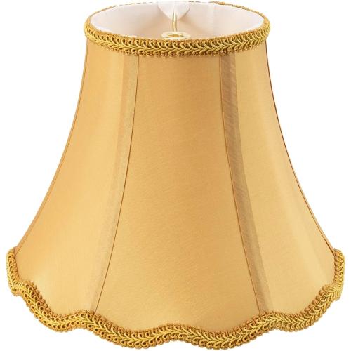 Golden Bell Scalloped Lampshade, 5 Top x 10 Bottom x 8 Vertical Height, Solid Lamp Shade Replacement with Brass Harp Set for Table Lamp, Double Layer Polyester Fabric Lamp Cover, Pack 1
