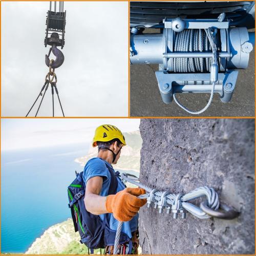 1/2 Steel Cable, Sunwuk 30Ft 7x19 Strand Aircraft Cable with Loops, 23000 Lbs Breaking Strength, Heavy Duty Wire Rope with Clamps and Thimbles for Zipline, Industrial, Towing, Winch Cable