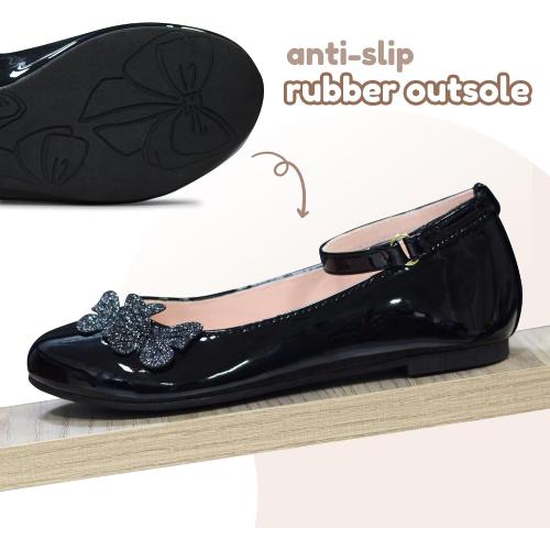 LseLom Girls Dress Shoes Butterfly Mary Janes for Girls Hook and Loop Party Wedding Flats Shoes
