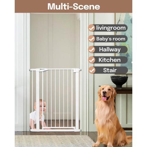 White 42 Extra Tall Baby Gate for Stairs and Doorways, Fits Openings 29.5-40.5 Wide, Auto-Close, Pressure-Mounted Pet and Dog Gates, Secure Your Home While Keeping Your Little Ones Safe，White