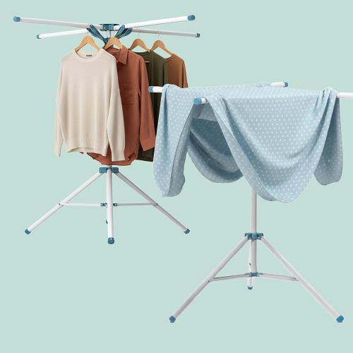 Relaxdays Folding Clothes Airer Height Adjustable 80-200cm 4 Drying Rails Camping Clothes Airer White Blue