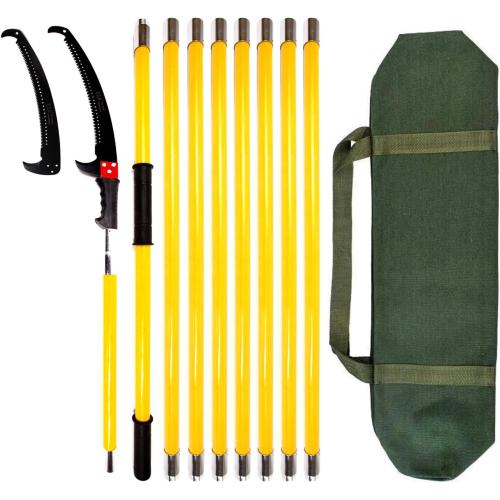 30 Feet Tree Pole Pruner, Durable Tree Trimmers Handle, Manual Branches Trimmer for Garden Tools Loppers Hand Pole Saws Extendable Height with Knives and Storage Pocket