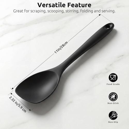 600ºF Heat Resistant Spatula Spoon: U-Taste Flexible Silicone Cooking Scoop Spoonula, Serving Mixing Scraping Food in Non-Stick Pan Cookware, Seamless Multifunctional Kitchen Utensil (Black)