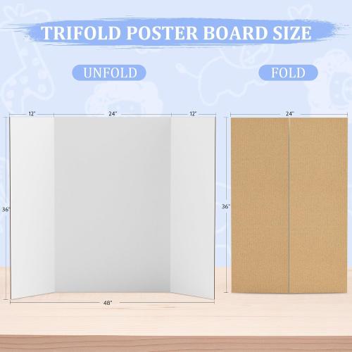 AKONEGE 2 Pack 36 x 48 Trifold Poster Board for Presentation, White Corrugated Cardboard Large Tri Fold Poster Board for Science Fair, Office & School Projects, Photo Displays, Exhibitions Event