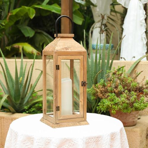 Bdor Large 22.5 Inch Decorative Lanterns with Flameless Pillar Candles, IP65 Waterproof Wooden Lantern for Home Decor, Indoor Outdoor, Front Porch, Garden, Farmhouse, Wedding Use
