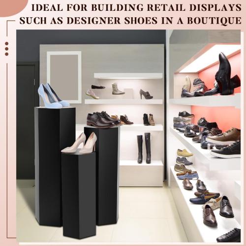Yaocom 3 Pcs Pedestal Stand for Display Metal Hexagonal Pedestal Stand Cylinder Cake Dessert Plant Table Pillar for Wedding Sculpture Collection Vase Party Decor, 23.6/29.5/35.4 Inch Tall(Matte Black)