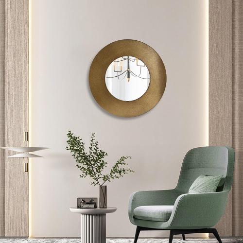 Gold 27 Inch Round Wall Vanity Mirror, Vintage Bronze Mirror Metal Frame, Anti-Rust Wall Mounted Mirror Home Decorative for Living Room, Bedroom, Bathroom, Restroom, Farmhouse