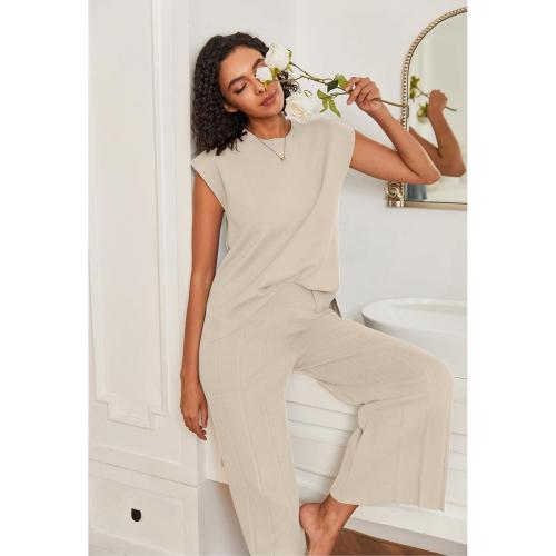 Size XS Ekouaer Lounge Sets for Women Two Piece Outfits Knit Cap Sleeve Tops Wide Leg Pleated Pants Casual Dressy Sweater Sets