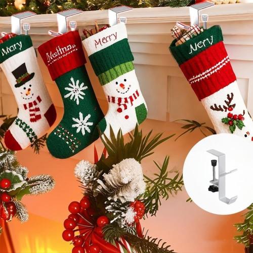 2 in 1 Garland Hangers and Fireplace Stocking Holders，Mantel Hanger for Garland Hooks for Christmas Adjustable No Drill Mantle Hooks Stocking Hanger for Fireplace Christmas Holiday Home Decoration