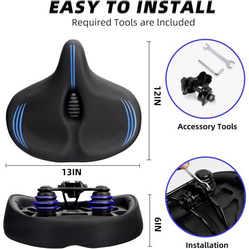 Oversized Bike Seat for Men & Women Comfort, Extra Wide Soft Padded Bicycle Seat Cushion, Large Comfortable Replacement Saddle for Peloton, Stationary Exercise Bike, Cruiser, Ebike, City Bike