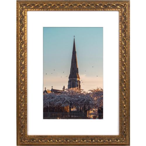 AUEAR, Size  12x16 Color bronze  Ornate Photo Frame, Bronze Color, with White Mat for 8x12 Picture & Real Glass