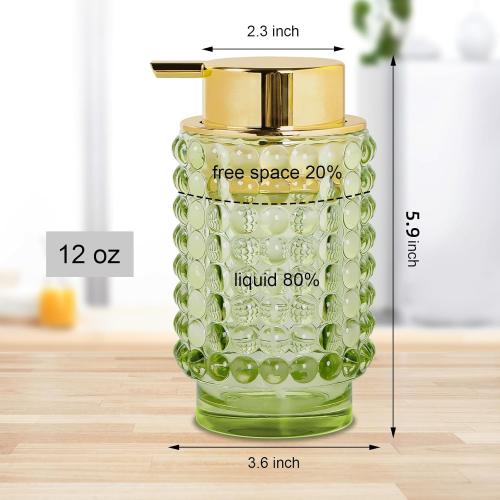 New Open for inspection 2pcs Glass Foaming Soap Dispenser, Green Foam Hand Soap Dispenser, 12 Oz Large Bottle with Gold Pump, Refillable Lotion Pump Container for Bathroom, Kitchen,Hand Soap, Dish Soap,Shampoo