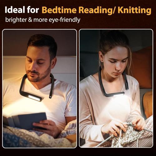 Neck Reading Light Book Lovers Gifts, Rechargeable 2000mAh 10-80Hrs Eye-friendly Wide Lamp Book Light, Birthday Mothers Day Gifts for Mom Wife Women Readers, Camping Knitting Crochet Accessories