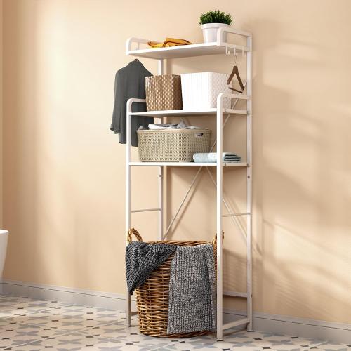 Huhote Over The Toilet Storage Rack with 3-Tier Bathroom Shelves, Space Saver Toilet Shelf, Bathroom Storage Organizer with Hooks for Over Toilet Storage and Shelf (White)