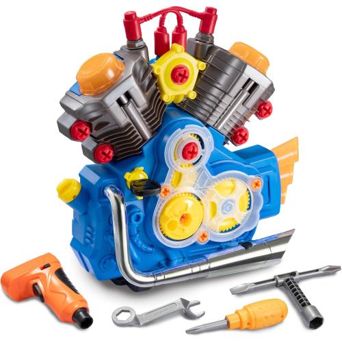 POFJOEQ Engine Building Kit, Kids Mechanic Repair Set for Kids Motorcycle Engine，Take Apart Toys-42pc Playset，STEM Engine Model Kit Toy with Cool Lights&Sounds，Educational Toys for 3  Year Old (Blue)