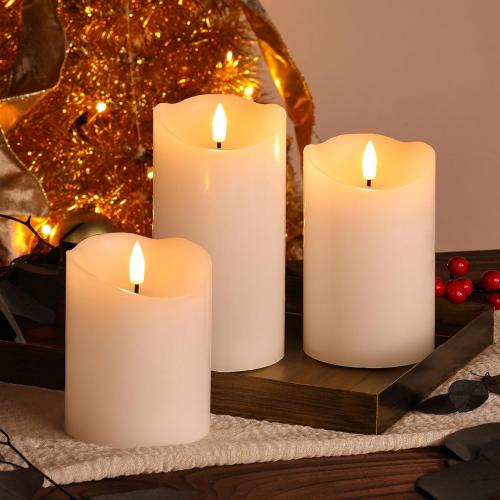 White Flameless Pillar Candles with Remote, LED Candles Battery Operated, Real Wax Electric Candles Flickering Set of 3