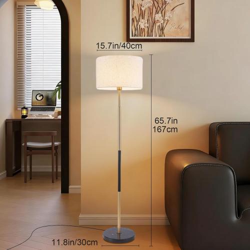 Mid Century Modern Floor Lamp for Living Room Tall Standing Lamp 3 Color Temperatures Corner Floor Lamps with Linen Shade & Marble Base Reading Light for Bedroom Office Lighting