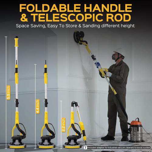 Color Green Drywall Sander Tool, KUPERIA 8.5 Amp Popcorn Ceiling Removal Tool with 7 Variable Speed 800-1800RPM, Electric Drywall Sander with Extendable Handle, LED Light,6 Basic Sand Paper & 6 Grid Sandpaper