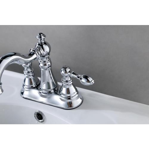 2-Handle Polished Chrome Bathroom Faucet 4 Inch Centerset, with Drain | Derengge Classic 4 Bath Lavatory Faucet,High Arc 360° Swivel Stainless Spout, 2-3 Hole Sink for Lavatory/Vanity F-0048-CP