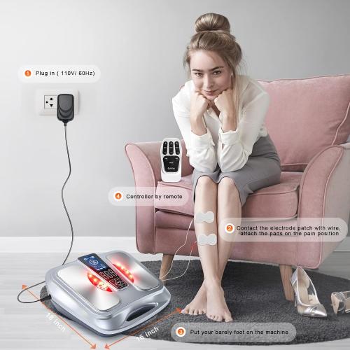 OSITO Foot Circulation Stimulator with Heat, FSA or HSA Eligible, EMS Foot Massager for Neuropathy Pain Relief Feet Massager with 8 TENS Unit Pads, Silver