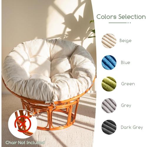 HIGOGOGO Papasan Chair Cushion with Corduroy Cover (Without Chair), 48 x 48 Inch Supportive Cushion, Overstuffed Chair Cushion,Beige