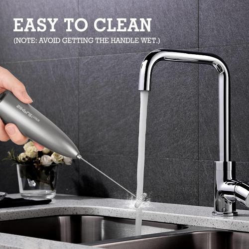 SIMPLETASTE Milk Frother Handheld Electric Foam Maker, Drink Mixer with Stainless Steel Whisk for Cappuccino, Bulletproof Coffee, Latte, Gray, with Stand, Battery Operated