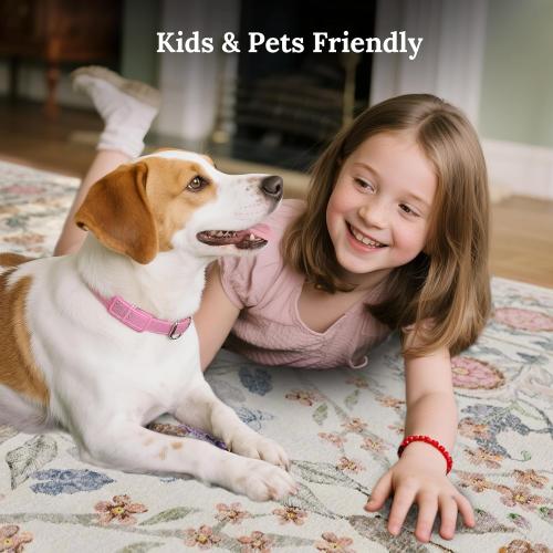 AMTOVO 8x10 Washable Area Rugs for Living Room, Non-Slip&Non-Shedding Large Soft Boho Floral Vintage Accent Print Carpet for Bedroom Dorm Dining Room Farmhouse Nursery Playroom Home Office, Beige