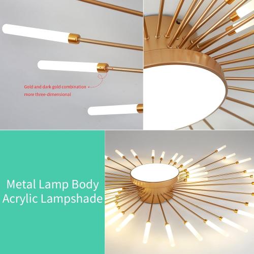 ziidoo Modern Ceiling Light, 42 1 Lights Metal Firework Designed Chic Led Lighting Fixture for Farmhouse Kitchen Dining Room Bedroom Hallway Living Room (Gold and Dark Gold)