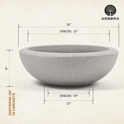 ARBORA 26 Santorini Bowl Polyresin Indoor and Outdoor Planter with Stone Blend Concrete Gray Finish - Durable, Weatherproof, Lightweight, Large Plant Pot for Patio, Garden, Deck, Entryway