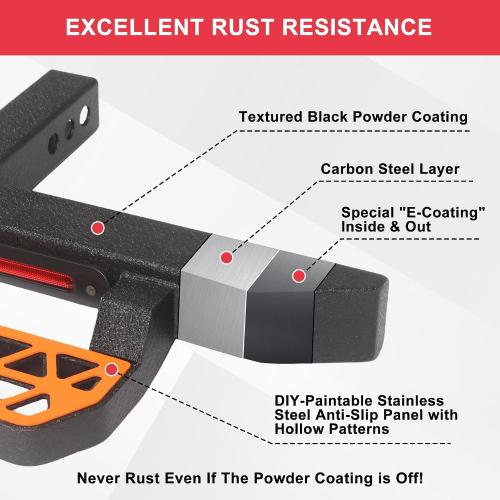 Universal Trailer Hitch Step for 2 Inch Receiver w/LED Brake Light, Tow Drop Hitch Step Bar Rear Bumper Guard Protector with Pin Lock & U-Bolts Stabilizer for Pickup Truck Van RV SUV ATV Car