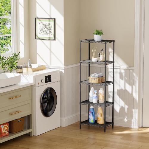 SINGAYE Metal Shelves Wire Shelving：Storage Rack Standing Units Shelf for Kitchen Laundry Bathroom Closet Organizers Pantry Narrow Mesh Adjustable 10 D x 16 W x 55 H Black