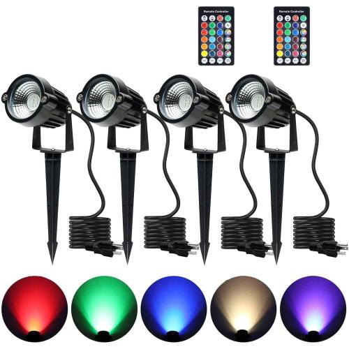 Outdoor Spotlights, Yard Spot Lights with Timer, 5W 120V RGB Colored Waterproof Memory Dimmable LED Landscape Light with Spiked Stand for Yard Lawn Pathway Tree Garden (4 Pack)