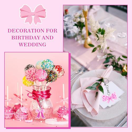 Equsion 24 Pcs Pink Bow Party Favors Keychain Acrylic Coquette Birthday Keychain Bulk 12 Style Cute Bachelorette Baby Shower Birthday Party Decorations Supplies Gifts