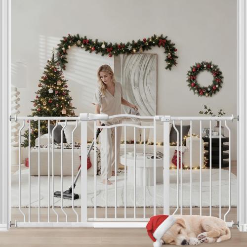 Extra Wide Baby Gate for Doorways 53.1-62.6, Pressure Mounted Dog Gates With Door, Child Safety Barrier Walk Thru Indoor, Large Babygate Long for Kids Toddler Pet Outside, 30 In Tall White