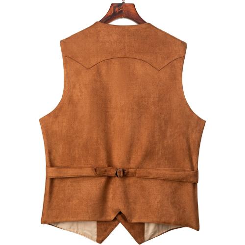 Men's Cowboy Suede Faux Leather Suit Vest Casual Western Cowhide Vest Vintage Slim Fit Waistcoat XL