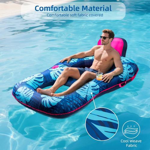 Upgrade Travel Pool Floats Adult with Carry Bag, Fabric Portable Packing Inflatable Pool Floats for Pool Floating, Luxury Floats with Backrest and Cup Holder, Fast Inflation, Floral Design