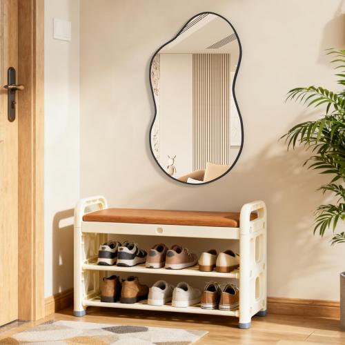 Irregular Wall Mirror, Asymmetrical Cloud Mirror Large Unique Vanity Body Mirrors Black Bathroom Wall Mounted Mirror Modern Shaped Dressing for Living Room Entryway